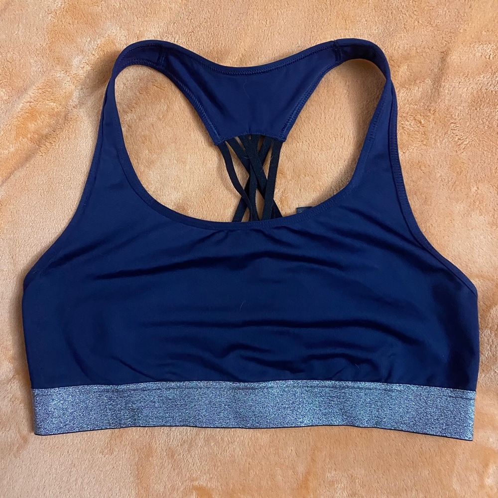Victoria's Secret sparkly trim Sport Navy and silver Sports Bra NWOT